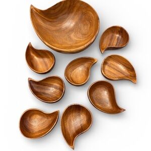 Vintage Solid word MCM Salad Bowl Set Handmade in Haiti 
9 piece set